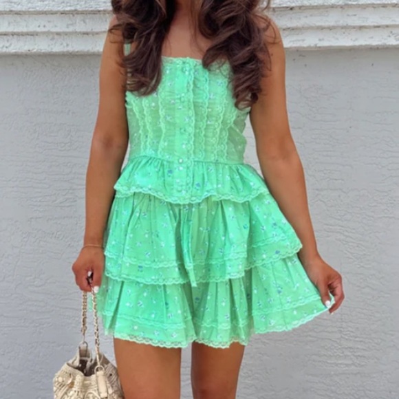 KEY LIME TIERED FLORAL DRESS! EXCELLENT QUALITY!!! NWT!! S - Picture 7 of 7